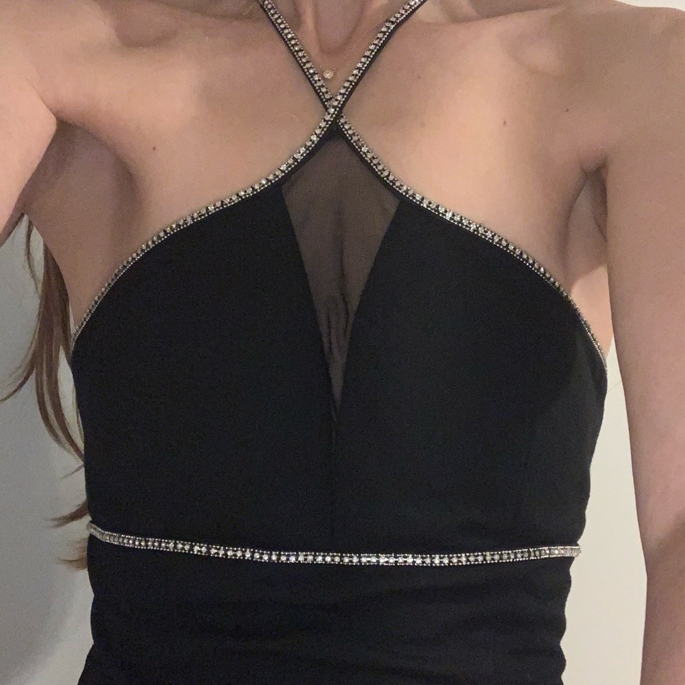 Minuet Formal Prom Homecoming Dance Evening LBD Black Dress Rinestones